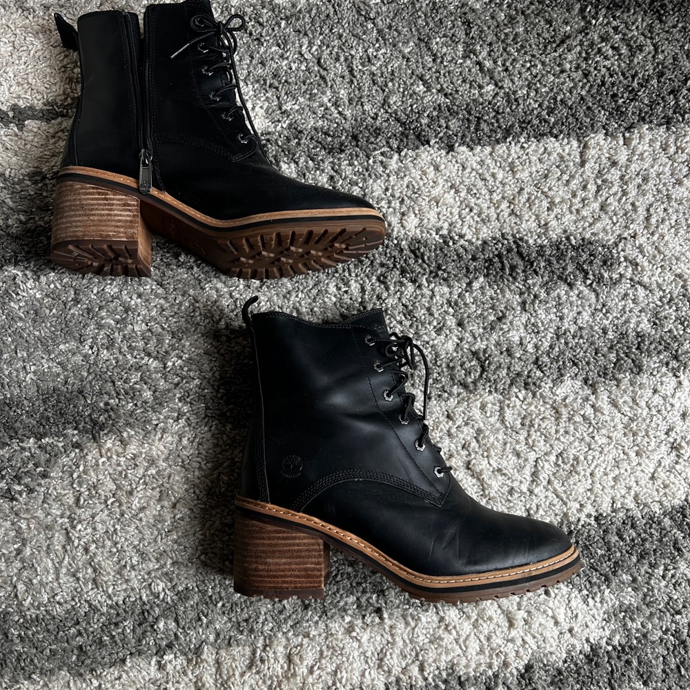 Timberland Black Leather Lace Up Boots